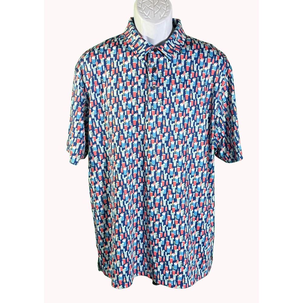 Grand Slam Performance Polo Mens Large Blue Cocktail Pnt Short Sleeve Golf Shirt